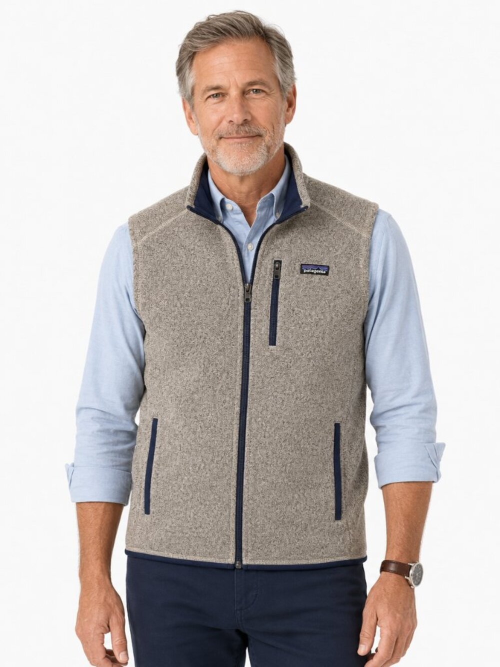 Patagonia Better Sweater Vest Men’s L Gray Full Zip Fleece Navy Trim